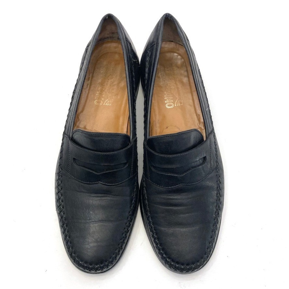 Salvatore Ferragamo Men's 10.5 D Black Leather Penny Loafers Made in Italy
